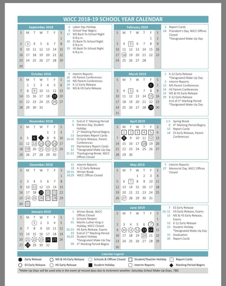 Wjcc School Calendar
