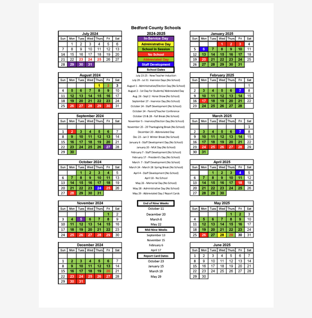 Bedford County School Calendar 22 Bedford County School Calendar