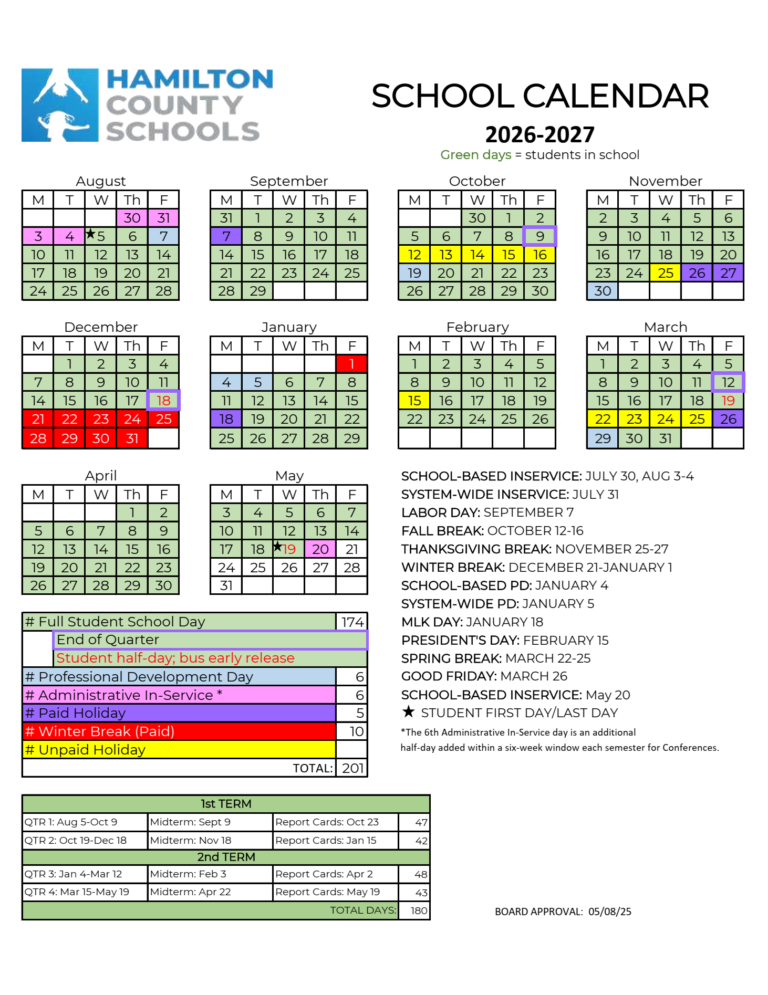 Hamilton County School Calendar 26 27