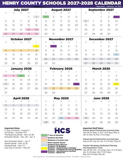 Henry County School Calendar 26-27 16 Henry County School Calendar 26-27