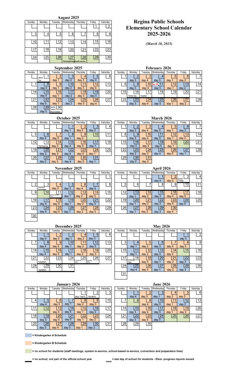Regina Catholic School Calendar
