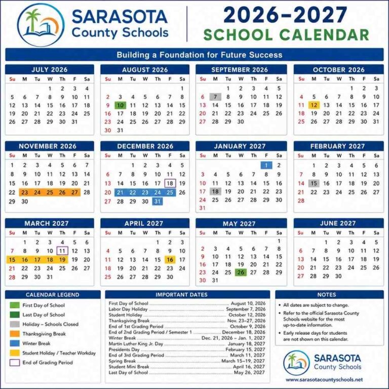 Sarasota County School Calendar 26 27