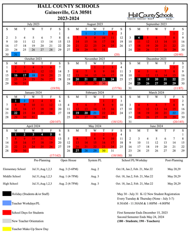 Hall County School Calendar