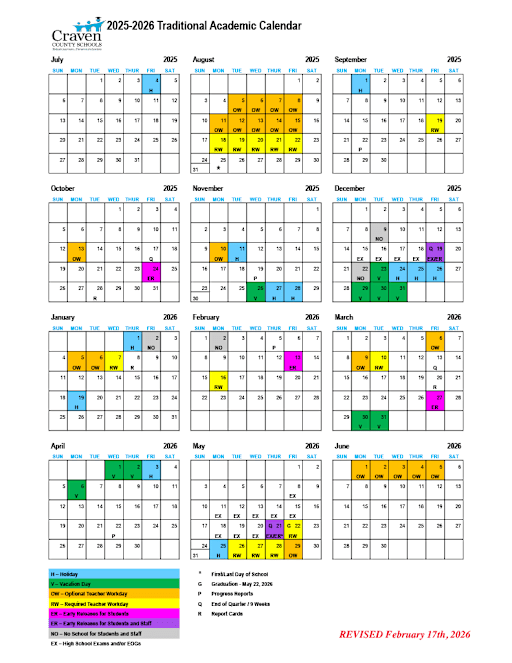 Official Craven County School Calendar Overview