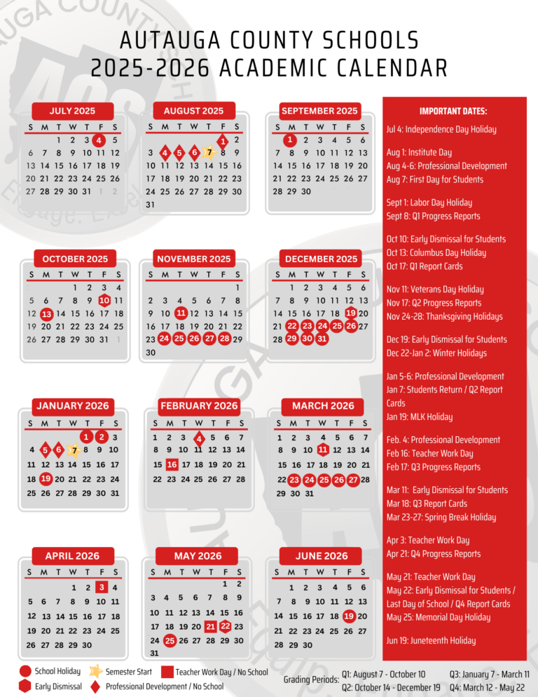 Autauga County School Calendar