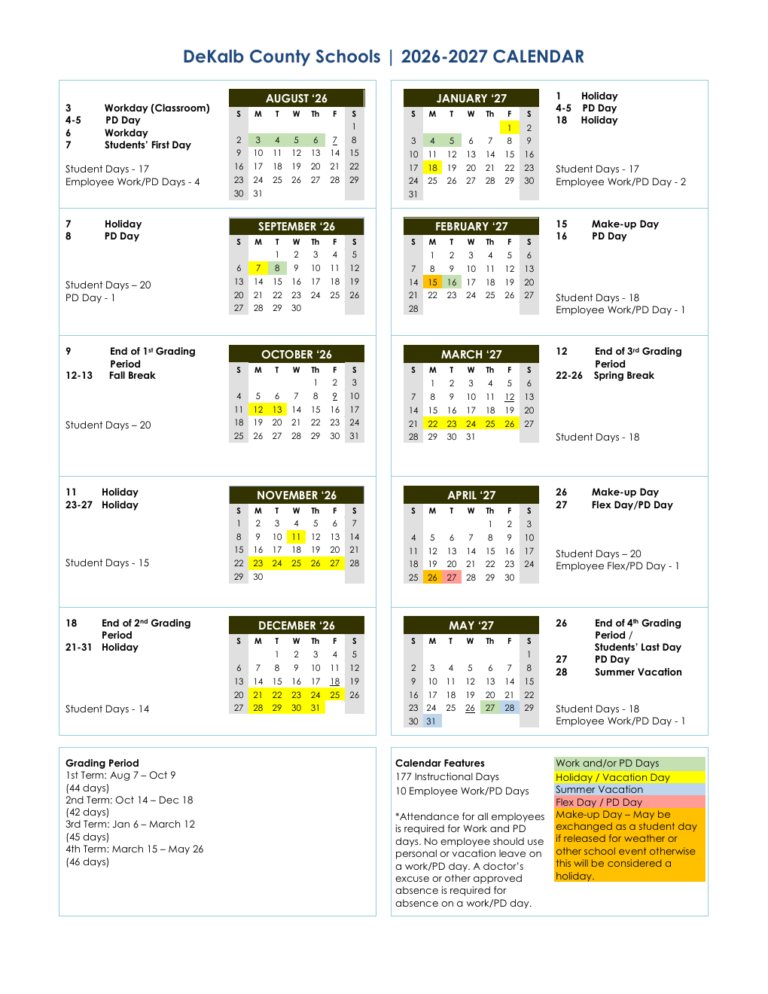Dekalb County School Calendar