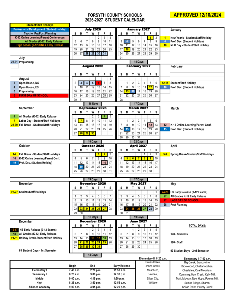Forsyth School Calendar