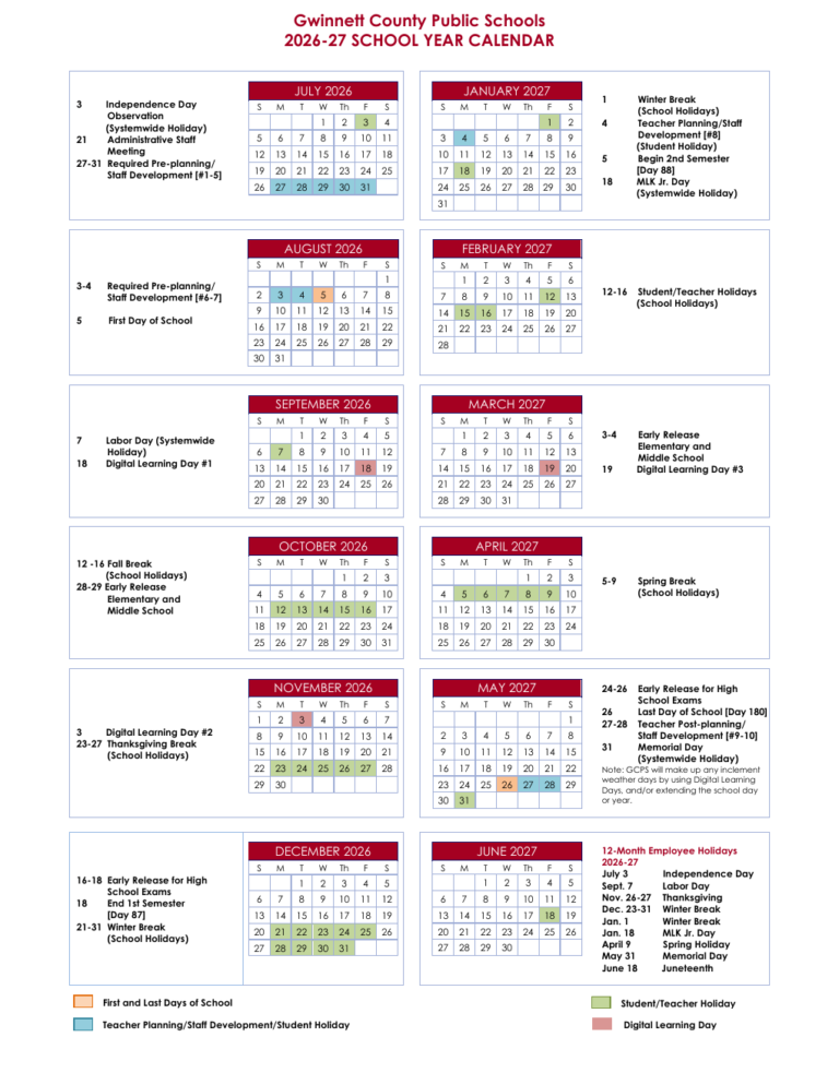 Gwinnett County School Calendar 26 27