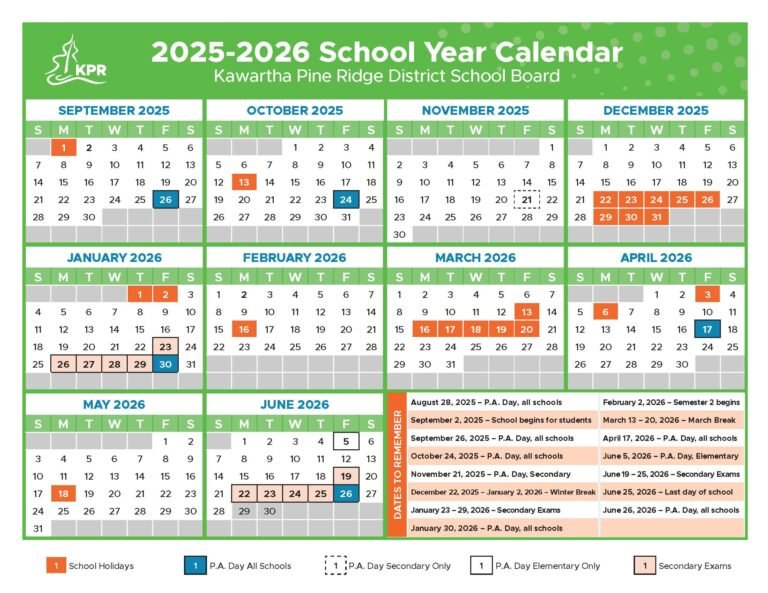 Kawartha Pine Ridge School Calendar