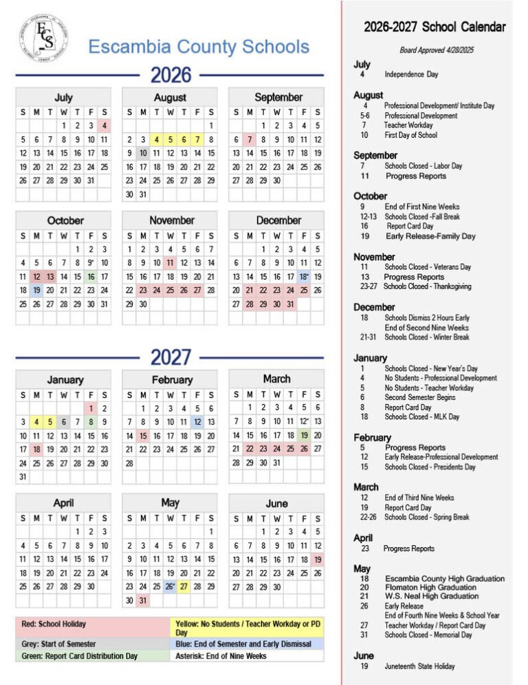 Escambia County School Calendar