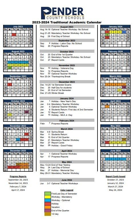 Official Pender County Schools Academic Calendar