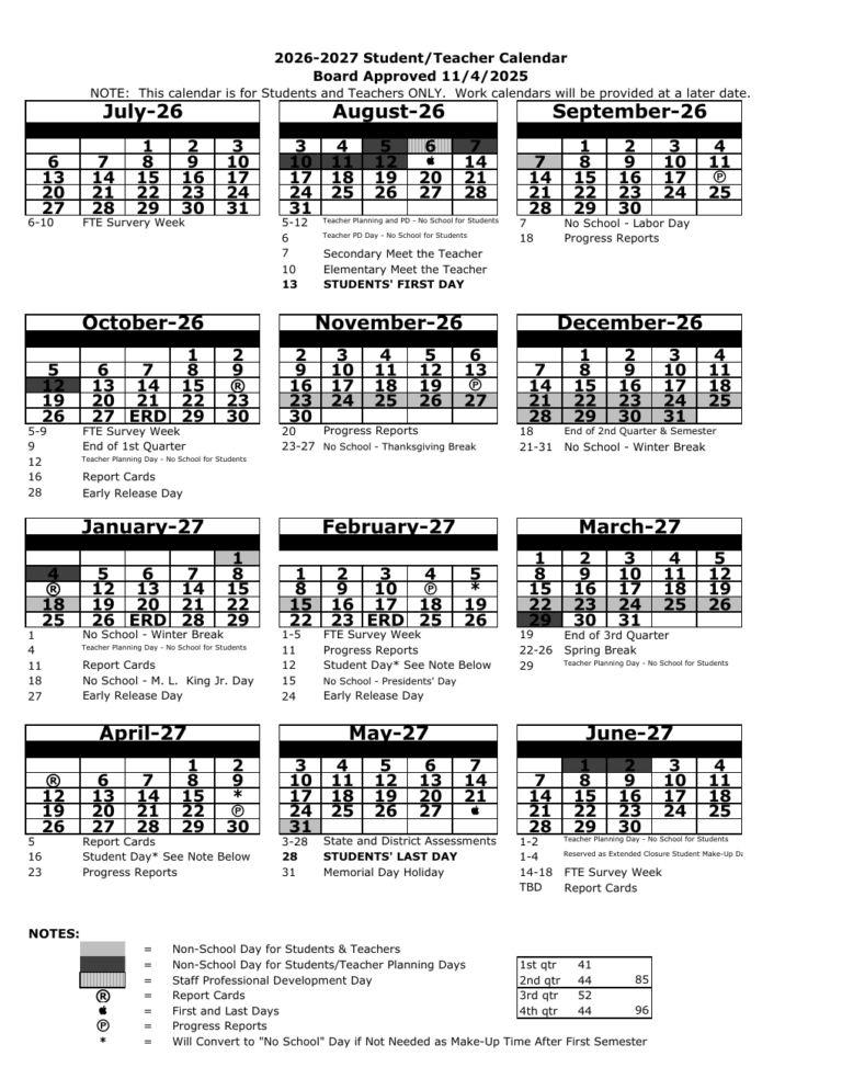 Official Pasco County School Year Calendar 6 Official Pasco County School Year Calendar