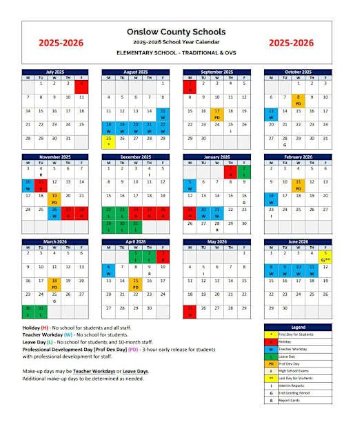 Official Onslow County School Calendar Overview